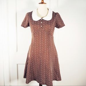 VTG Collared A-Line Dress | 70s Office Style | Small